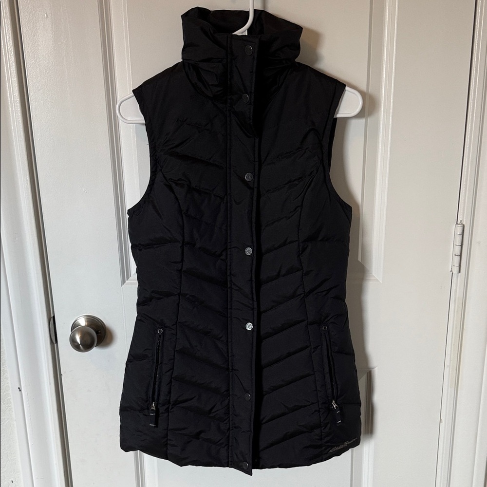 Eddie Bauer Women's Black Fur Lined Goose Down Vest - Picture 9 of 10